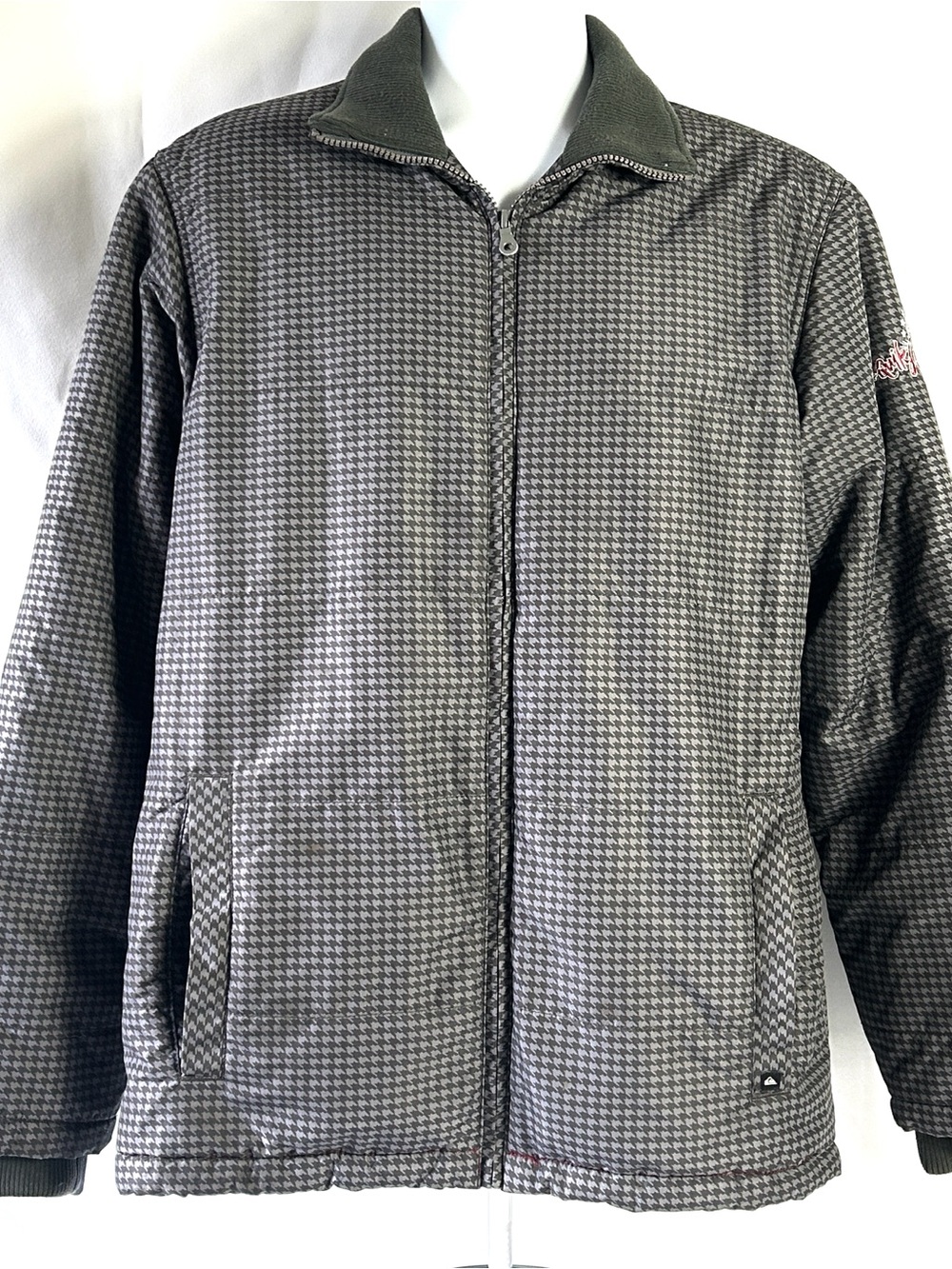 Quicksilver Men’s Small Gray Black Houndstooth Full Front Zip Jacket